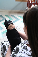 Robe swaddle personalized hat with matching dad shirt