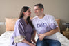 Lavender Robe swaddle personalized hat with matching dad shirt