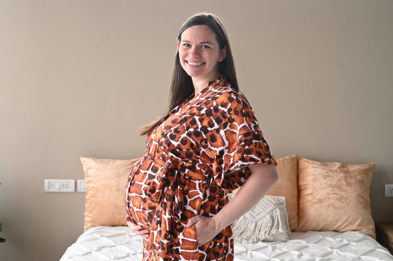Giraffe Robe swaddle personalized hat with matching dad shirt