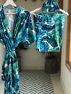 Maternity robe and swaddle set in a tropical print and Organic Stretch Cotton. Matching dad t-shirt is also included. - comfymommyshop.in