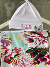 Aqua Floral Maternity robe and swaddle set boy. Mommy and me robe and swaddle set boy. In organic stretch cotton. Matching t-shirts available. - comfymommyshop.in