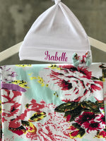 Aqua Floral Maternity robe and swaddle set boy. Mommy and me robe and swaddle set boy. In organic stretch cotton. Matching t-shirts available. - comfymommyshop.in