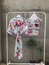 Aqua Floral Maternity robe and swaddle set boy. Mommy and me robe and swaddle set boy. In organic stretch cotton. Matching t-shirts available. - comfymommyshop.in