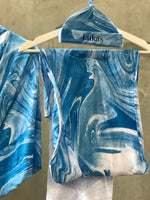 Blue Marble Maternity robe and swaddle set boy. Mommy and me robe and swaddle set boy. In organic stretch cotton. Matching t-shirts available. - comfymommyshop.in
