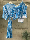 Blue Marble Maternity robe and swaddle set boy. Mommy and me robe and swaddle set boy. In organic stretch cotton. Matching t-shirts available. - comfymommyshop.in