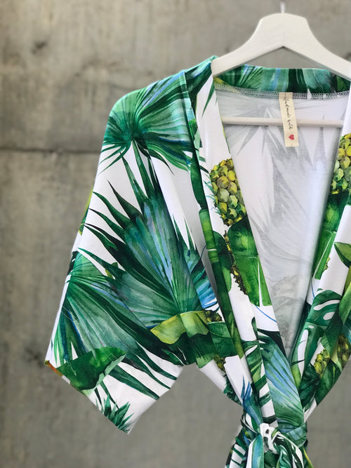 Tropical Pineapple Maternity robe and swaddle set boy. Mommy and me robe and swaddle set boy. In organic stretch cotton. Matching t-shirts available. - comfymommyshop.in