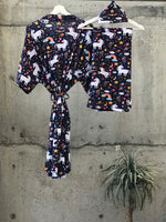 Unicorn print Maternity robe and swaddle set boy. Mommy and me robe and swaddle set boy. In organic stretch cotton. Matching t-shirts available. - comfymommyshop.in