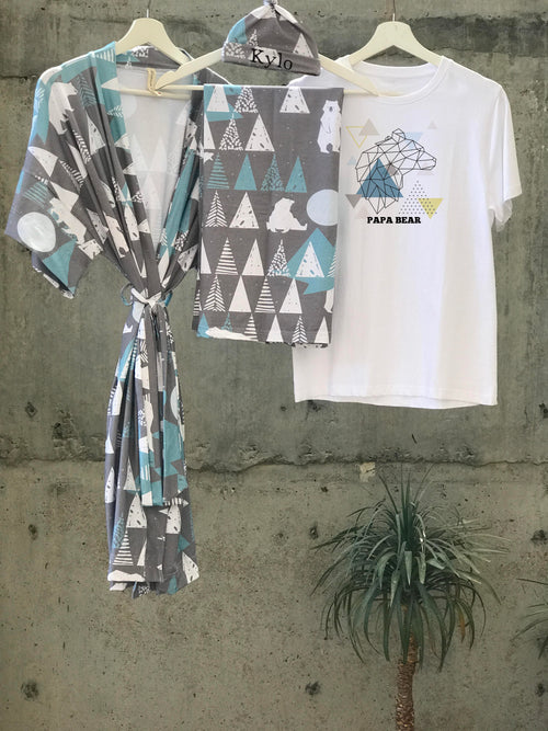 mountain polar bear Maternity robe and swaddle set boy. Mommy and me robe and swaddle set boy. In organic stretch cotton. Hos Matching t-shirts available. - comfymommyshop.in