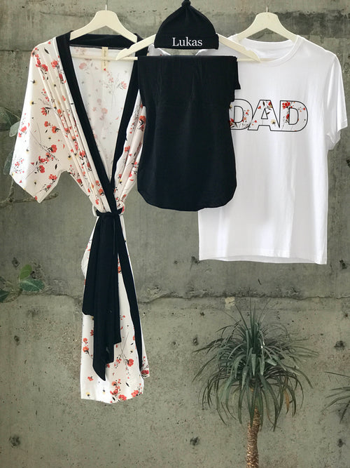 Reds Mall Floral Maternity robe and swaddle set boy. Mommy and me robe and swaddle set boy. In organic stretch cotton. Matching t-shirts available. - comfymommyshop.in