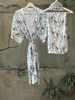 Olive Leaves Maternity robe and swaddle set boy. Mommy and me robe and swaddle set boy. In organic stretch cotton. Matching t-shirts available. - comfymommyshop.in