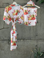 Autumn Break Maternity robe and swaddle set boy. Mommy and me robe and swaddle set boy. In organic stretch cotton. Matching t-shirts available. - comfymommyshop.in