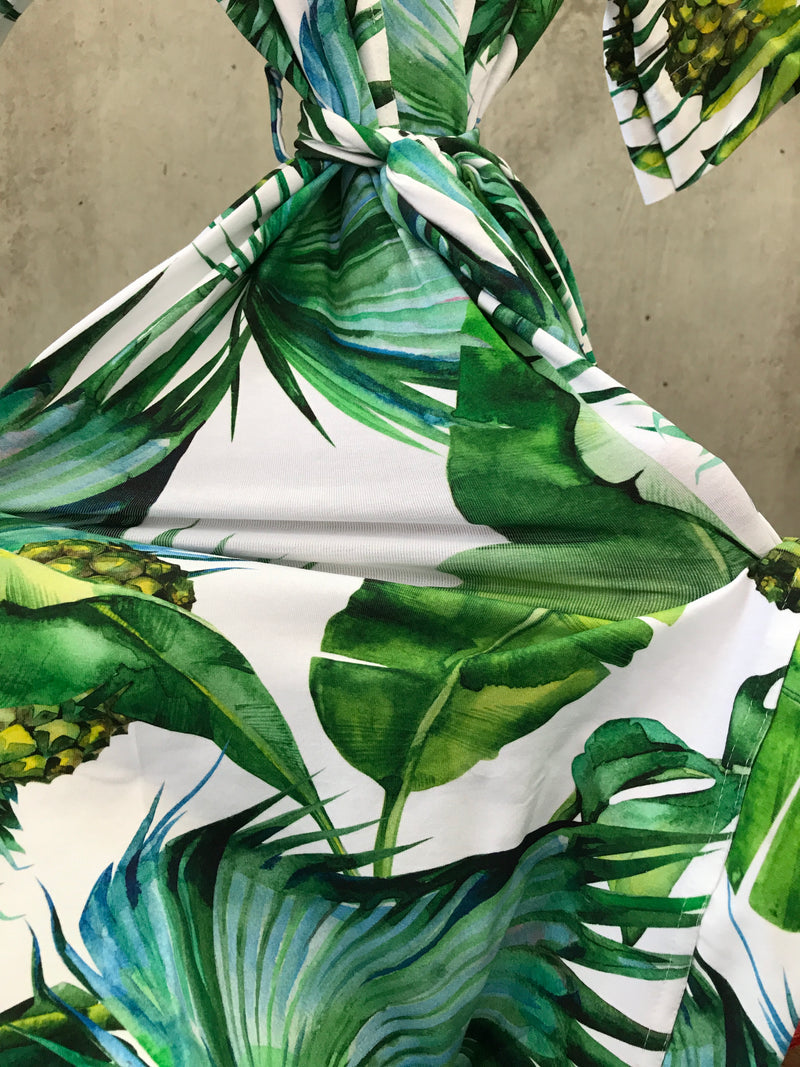 Tropical Pineapple Green Maternity robe and swaddle set boy. Mommy and me robe and swaddle set boy. In organic stretch cotton. Matching t-shirts available. - comfymommyshop.in
