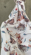 owl bear fox Maternity robe and swaddle set boy. Mommy and me robe and swaddle set boy. In organic stretch cotton. Matching t-shirts available.