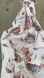 owl bear fox Maternity robe and swaddle set boy. Mommy and me robe and swaddle set boy. In organic stretch cotton. Matching t-shirts available.