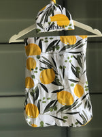 Dress for pregnancy, labor and delivery, breastfeeding, night time feeding, Soft cotton, flattering fit in Lemon Olive Leaves Baby Boy, girl