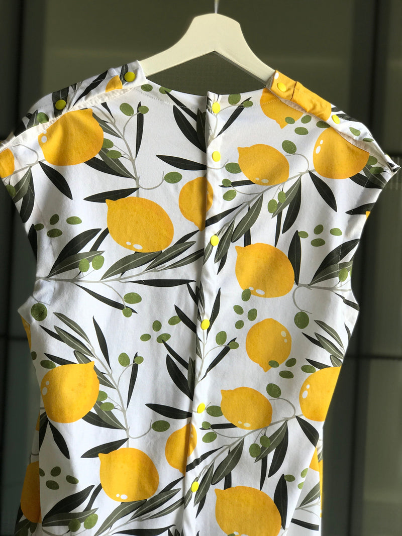 Dress for pregnancy, labor and delivery, breastfeeding, night time feeding, Soft cotton, flattering fit in Lemon Olive Leaves Baby Boy, girl